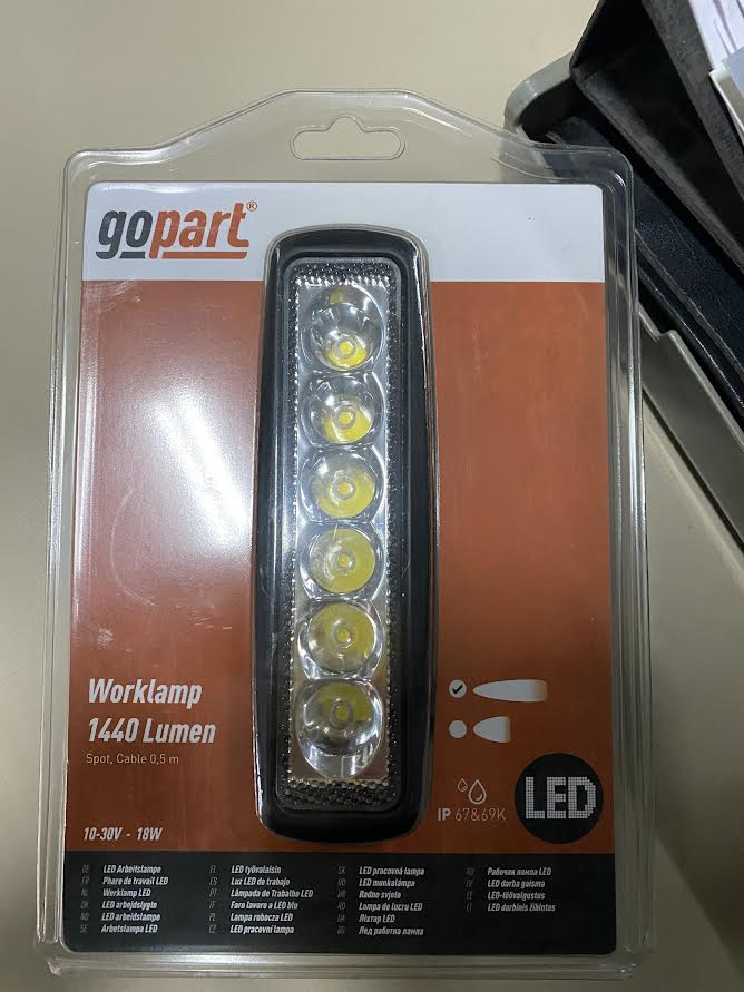 Luz de trabajo LED, 18 W, 1440 lm, rectangular, 10-30 V, 159.8 x 63 mm