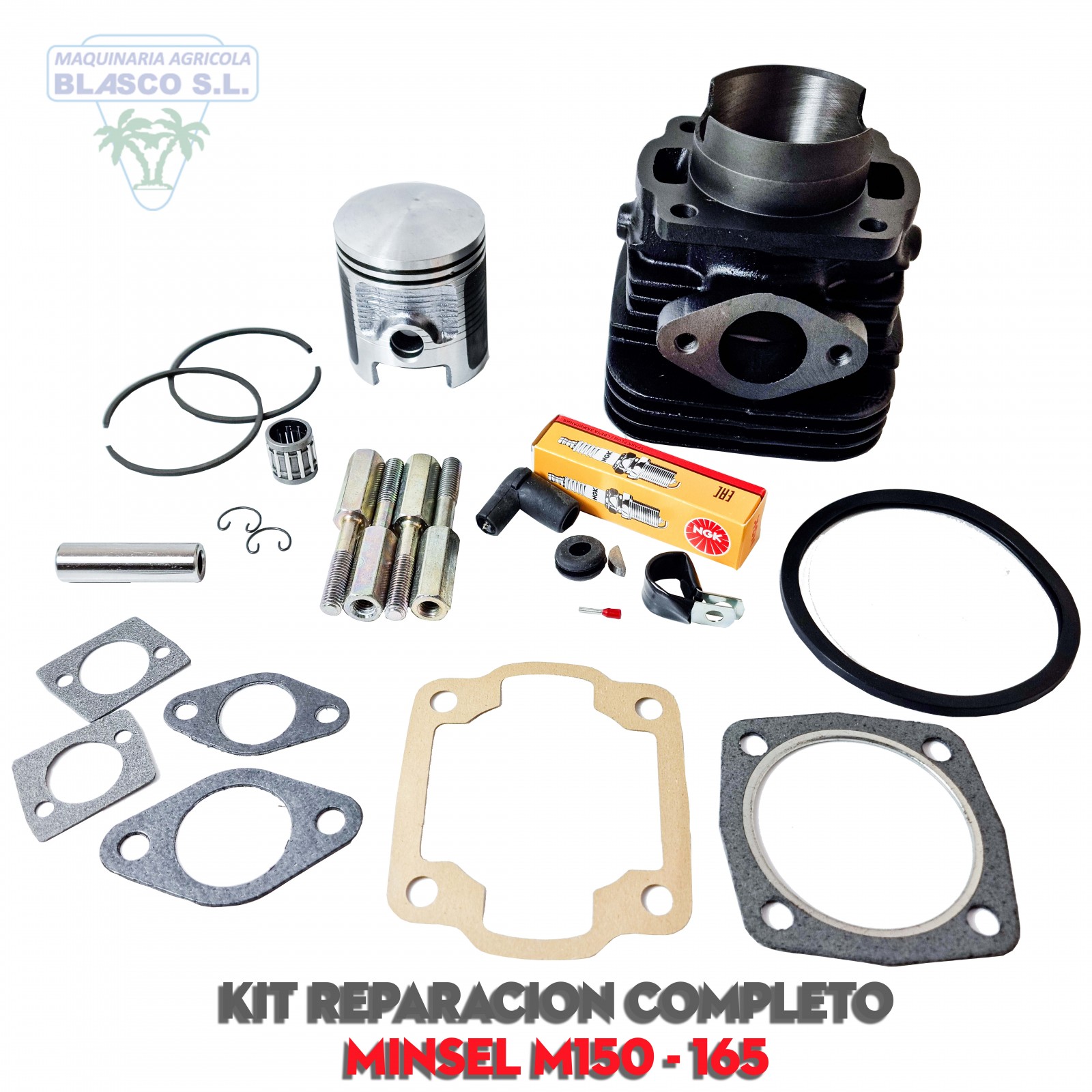 Kit cilindro piston para motores Minsel Gasolina M150 Montados en motoazadas y motocultores Agria, Mollón, Truss, Movicam, Conesa, Pasquali, Lander, Alfa ...