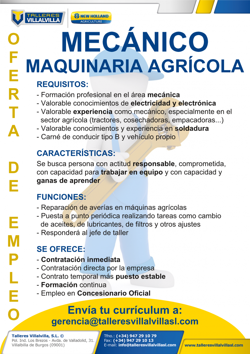 OFERTA DE EMPLEO | MECÁNICO DE MAQUINARIA AGRÍCOLA